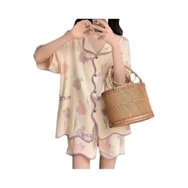 Imagem de Conjunto De Pijamas De Verão Para Mulheres Com Cardigã De Manga Curta 