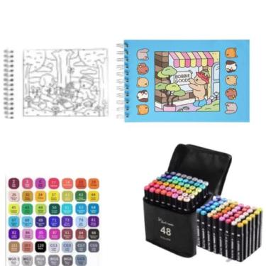 Imagem de Kit Canetinhas 48 Cores + Livro Para Colorir Arte Divertido - Cute & C