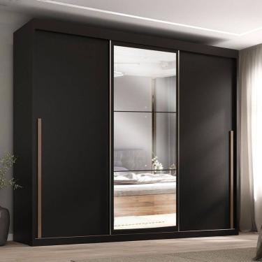 Imagem de Guarda-Roupa Casal Tower 3 Portas 6 Gavetas com Espelho Preto - Pnr Móveis