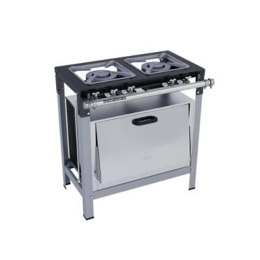 Imagem de Fogão Industrial 2 Bocas Duplas 30X30 com Forno Luxo Metalmaq