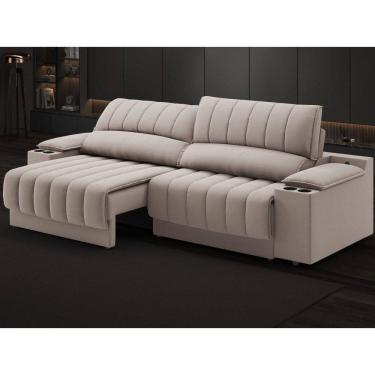 Imagem de Sofá com Porta Copos Carregador USB Ret Rec Murano 2,50m Velosuede - NETSOFAS