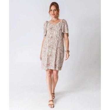 Imagem de Vestido Feminino Estampa Folhas Manga Curta Marisa Mar-58433, Marrom, 