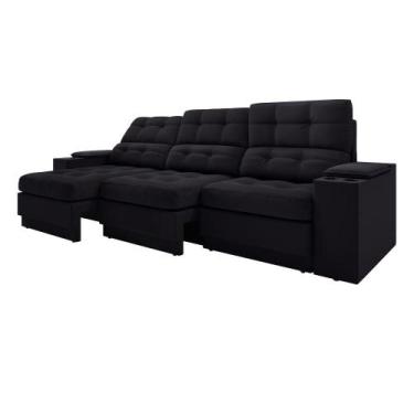 Imagem de Sofá com USB Retrátil e Reclinável Eureka 2,30m - Netsofas, Preto