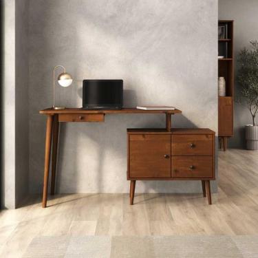 Imagem de Mesa Escritório de Canto Modular Minimalista 110 a 145 cm Madeira Cast
