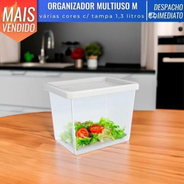 Imagem de Pote Organizador Geladeira Multiuso Com Tampa 1,3l Plástico Cozinha Po