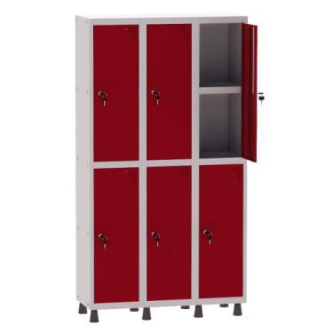 Imagem de Armário Guarda Volume Locker Roupeiro 3 Vãos 06 Portas Com Prateleira 