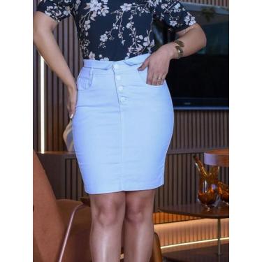 Imagem de Saia Feminina Jeans Lapis Botão Encapado - NoBrand, Branco, P