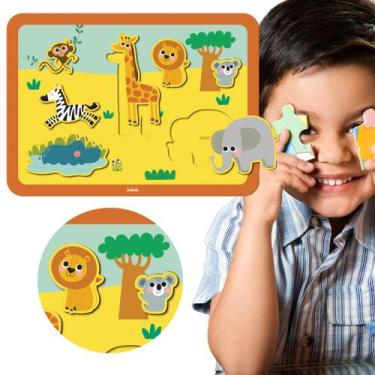 Imagem de Quebra-Cabeça de Encaixe Infantil Animais Safari Montessori - Babebi