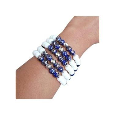 Imagem de Bracelete Pulseira Contas Branca Azul Artesanal - VOCÊ PODE Bijuterias
