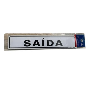 Imagem de Placa de Sinalização Saída 5x25cm Alta Visibilidade Texto Preto Fundo Branco Sinalize