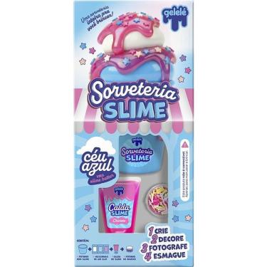 Imagem de Kit Slime Gelele Sorveteria Céu Azul com Massa Chantili Calda e Confeitos Azul Doce Brinquedo