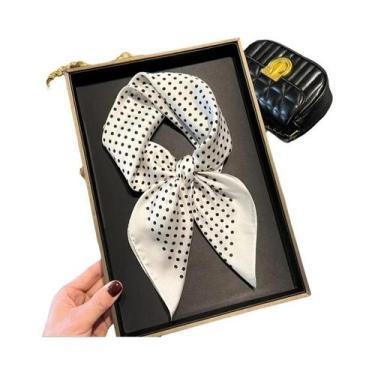 Imagem de Cachecol Feminino De 70cm Com Estampa De Poá E Floral, Em Cetim Macio,