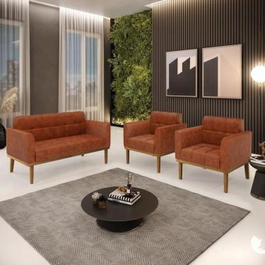 Imagem de Conjunto 2 Poltronas e 1 Namoradeira Karen Sala de Estar Veludo D23 Marrom Gran Belo