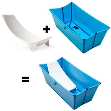 Imagem de Kit banheira dobrável para bebês azul junto com suporte - YES
