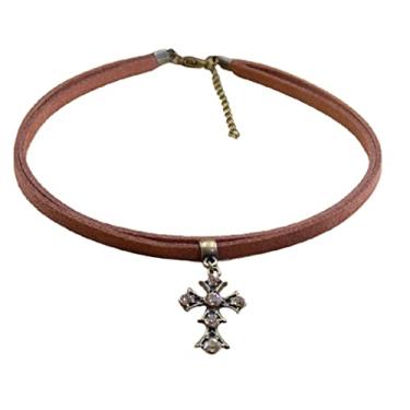 Imagem de Gargantilha de couro dupla com cruz duas voltas bijuterias