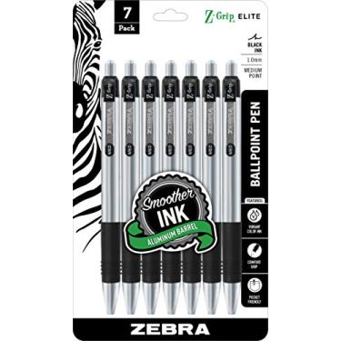Imagem de Zebra Pen Caneta esferográfica retrátil Z-Grip Elite, corpo de metal, ponta média, 1,0 mm, tinta preta, pacote com 7 (27617)