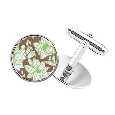 Imagem de DIYthinker Abotoaduras com clipe de botão redondo para pintura de plantas verde marrom