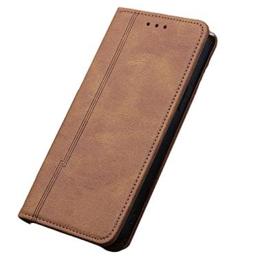 Imagem de Capa para iPhone 13 Mini/13/13 Pro/13 Pro Max, suporte de cartão de couro PU com fecho magnético e carteira com flip para notebook, proteção total, marrom, 13 Pro Max 17 cm
