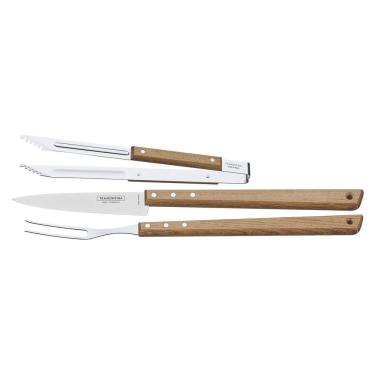 Imagem de Kit para Churrasco Tramontina em Aço Inox e Madeira com Pegador 3 peças Tramontina