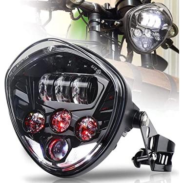 Imagem de Farol de motocicleta Movotor de 17,78 cm com grampo de suporte Fundo Vermelho Branco DRL Hi/Baixa Feixe para Motocicleta Universal Harley Honda Yamaha Triumph Cafe Racer