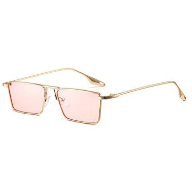 Imagem de Óculos de Sol Vintage Quadrados Finos para Homens Mulheres Retrô Pequena Armação de Metal Cores Doces Óculos Vintage Retângulo, Rosa Dourado, A