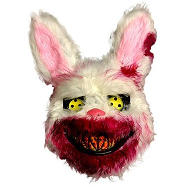 Imagem de Coelho assassino, pelúcia sangrento, cabeça coelho animal simulada, cocar realista sangrento, adereços desempenho baile máscaras Halloween