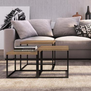 Imagem de Conjunto Sala de Estar 3 Mesas Quadrada Cube Industrial Artesano Vermont/Preto