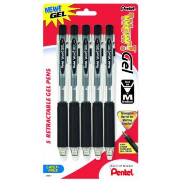 Imagem de Pentel Wow! Caneta de gel retrátil de gel, 0,7 mm, tinta preta, pacote com 5 (K437BP5A)