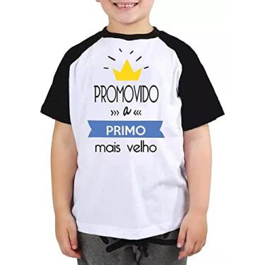 Imagem de Camiseta infantil promovido a primo mais velho azul camisa Cor:Preto e Branco;Tamanho:4;Gênero:Unissex