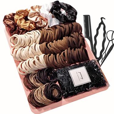 Imagem de YANRONG Laços de cabelo marrom para mulheres meninas, suportes elásticos para rabo de cavalo elásticos para cabelos grossos e cabelos finos conjunto de acessórios para o cabelo da moda (809 peças)