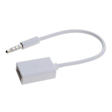 Imagem de 1 peça de adaptador AUX para USB 1/8 polegada/3,5 mm macho conector de áudio auxiliar para USB 2.0 fêmea cabo de chumbo branco para porta auxiliar de carro Mp3