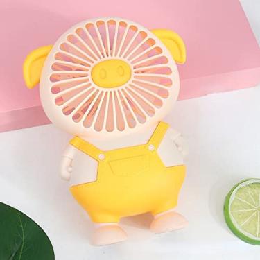 Imagem de HUJEMO Mini ventilador de desenho animado fofo porco com carregamento leve pequeno fã estudante dormitório escritório USB Mini Fan Girl presente (Amarelo)