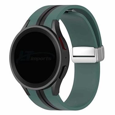 Imagem de Pulseira Listrada Fecho Magnetico LTIMPORTS, compativel com Galaxy Watch 6 - Galaxy Watch 5 - Galaxy Watch 4 (Verde/Preto, Fecho PRATA)