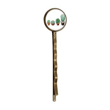 Imagem de Ilustração de planta em vaso de cacto suculentas estilo retrô de metal para cabelo