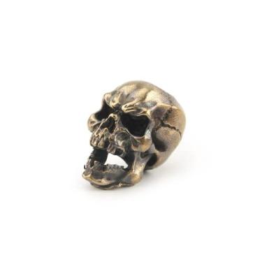 Imagem de Punk Brass Skull Diy EDC ferramentas ao ar livre contas, cordão de guarda-chuva contas branco cobre vintage crânio paracord contas personalidade pingente pendurado (estilo amarelo)