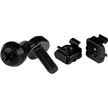 Imagem de StarTech. com parafusos e porcas de gaiola M6 x 12 mm – Pacote com 100 – Parafusos de montagem M6 e porcas de gaiola para rack e armário de servidor – Preto (CABSCREWM62B) Porcas pretas de gaiola e parafusos de montagem