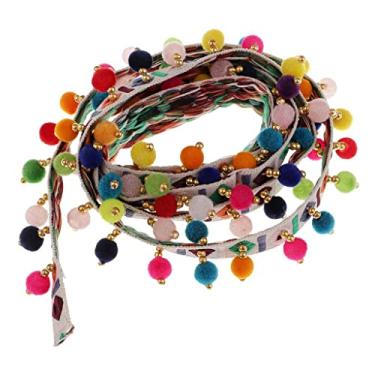 Imagem de Newmind Bola de pompom estilo nacional de poliéster de 1 jarda com borla, fita de jacquard, enfeite de costura para artesanato DIY - multicolorido - branco