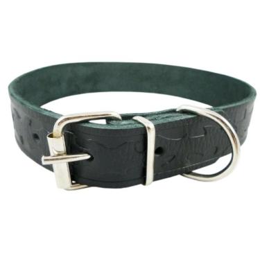 Imagem de Coleira para cachorro Dogs My Love 1,25" de couro grosso largo preta média/grande. Cabe em pescoço de 41 a 53 cm.