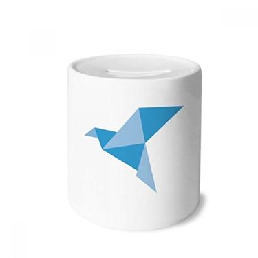 Imagem de DIYthinker Caixa de moedas de cerâmica com estampa de pombo abstrata de origami azul, presente de cofrinho