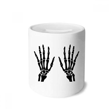 Imagem de DIYthinker Esqueleto osso mão humana preta padrão caixa de dinheiro caixa de cerâmica porta-moedas presente de cofrinho