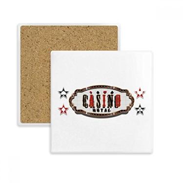 Imagem de Porta-copos quadrado com padrão de sinalização de cassino, preto, vermelho, caneca, suporte de subplaca, pedra isolante
