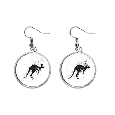 Imagem de Canguru mexicano simples preto e branco pingente de orelha prata brinco joia feminina