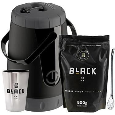 Imagem de Kit Tereré Black Erva Garrafa Lisa Cuia E Erva Pura Folha