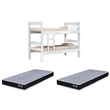 Imagem de Kit Beliche De Solteiro Branca com Escada + 2 Colchão Solteiro Espuma D28 Bp