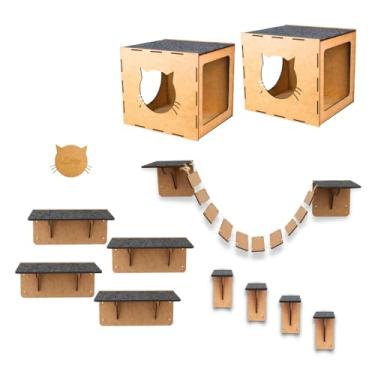 Imagem de BOXFAN Kit Playground para Gato Com Degraus Ponte Nichos Prateleiras Brinquedo Pet Gatos de Parede 11 Peças em Mdf 4mm Reforçado