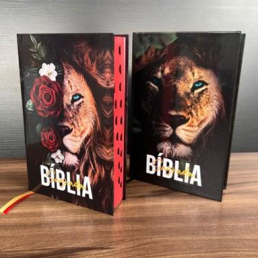 Imagem de Kit 2 Bíblias Leão E Rosas Vermelhas E Leão Com Folhas Letra Hiper Gig