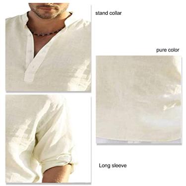 Imagem de Camisa Masculina Casual de Cor Pura, Camisa Solta Fácil de Combinar Com a Pele, Leve para Férias (S)