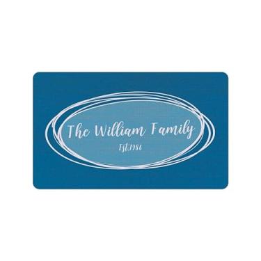 Imagem de Tapete de porta personalizado, texto com nome personalizado, azul de boas-vindas, capacho personalizável, decoração de casa, tapete de entrada, tapete antiderrapante para ambientes internos/externos 1