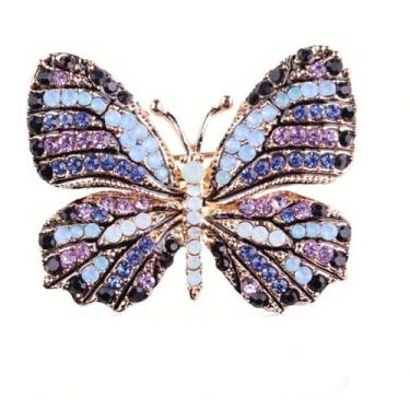 Imagem de Broche de borboleta para mulheres meninas multicolorido brilhante strass cristal broche de borboleta alfinete lapela alfinete de segurança corpete cachecol xaile acessórios de roupas festa de