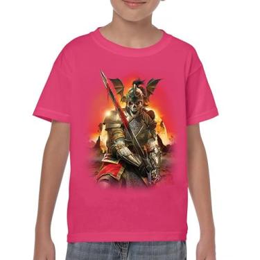 Imagem de Camiseta juvenil Apocalypse Reaper Fantasy Skeleton Knight with a Sword Medieval Legendary Creature Dragon Wizard Kids, Rosa choque, G